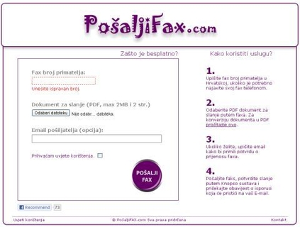 PošaljiFax - besplatno slanje faks poruka s Interneta