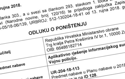 Poništen natječaj razvoja informacijskog sustava za vojnu policiju