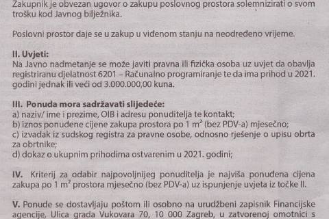 FINA na natječaju nudi najam poslovnog prostora, ali samo IT tvrtkama s prihodom većim od tri milijuna kuna