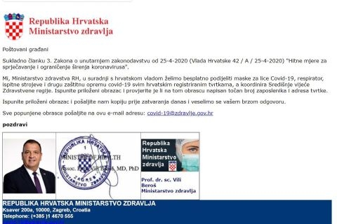 Virus u mailu lažnog Ministarstva zdravstva