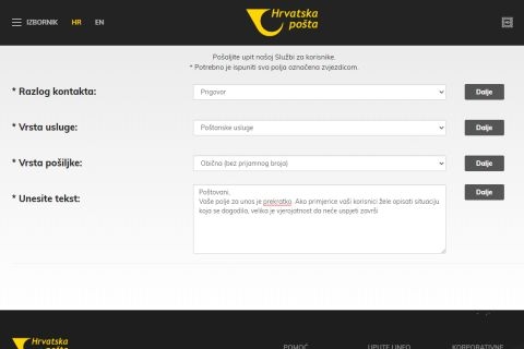 Hrvatska pošta omogućila online prigovore, ne mogu biti duži od 160 znakova